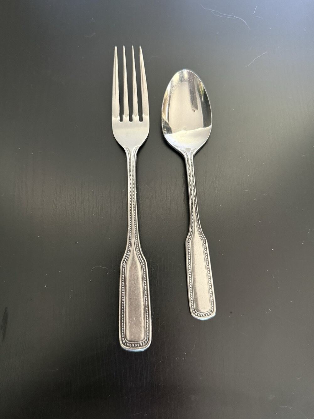 Vintage Salem Stainless Steel Beaded Dinner Fork & Teaspoon Flatware Set